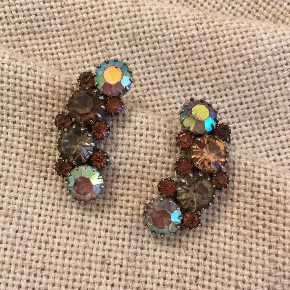 Brown Aurora Borealis Austrian Crystal Clips - Picture 3 of 12